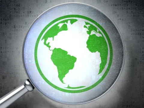 Education concept: Globe with optical glass on digital background Illustrazione stock