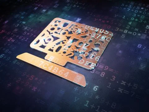 Education concept: Golden Computer Pc on digital background Illustrazione stock