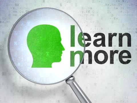 Education concept: Head and Learn More with optical glass Stock Illustration