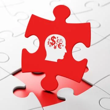 Education concept: Head With Finance Symbol on puzzle background Illustrazione stock