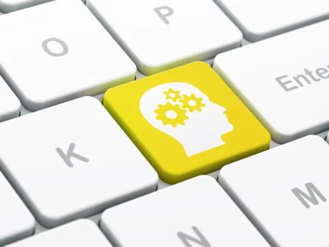 Education concept: Head With Gears on computer keyboard backgrou 스톡 일러스트