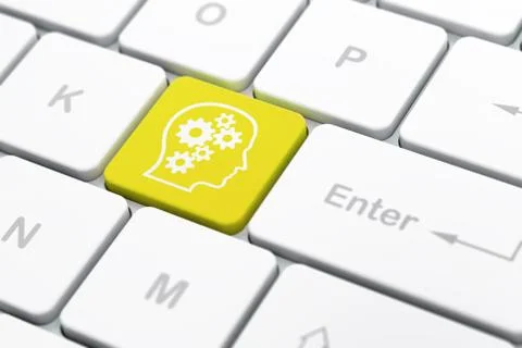 Education concept: Head With Gears on computer keyboard backgrou Illustrazione stock