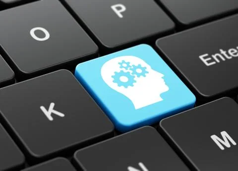 Education concept: Head With Gears on computer keyboard background 스톡 일러스트