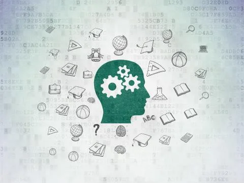 Education concept: Head With Gears on Digital Data Paper background Illustration