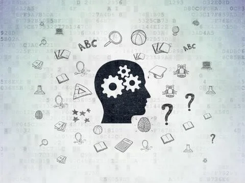 Education concept: Head With Gears on Digital Data Paper background Stock Illustration