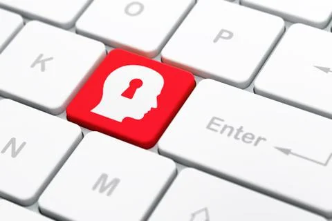 Education concept: Head With Keyhole on computer keyboard background Illustrazione stock