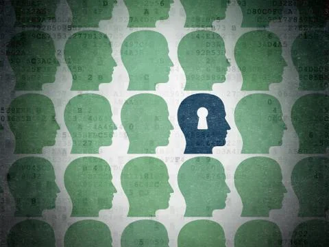 Education concept: head with keyhole icon on Digital Paper background Illustrazione stock