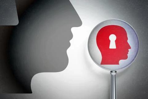 Education concept:  Head With Keyhole with optical glass on digital backgroun Stockillustratie