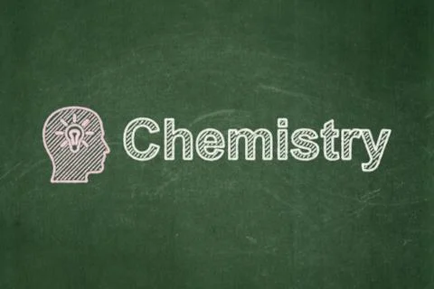 Education concept: Head With Light Bulb and Chemistry on chalkboard background Stock Illustration
