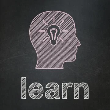 Education concept: Head With Light Bulb and Learn on chalkboard Stock Illustration