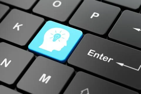 Education concept: Head With Light Bulb on computer keyboard Illustrazione stock