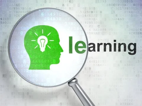 Education concept: Head With Light Bulb and Learning with optica 스톡 일러스트