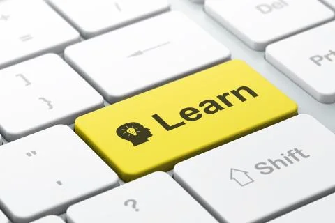 Education concept: Head With Light Bulb and Learn on computer ke Stock Illustration