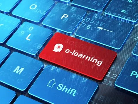 Education concept: Head With Light Bulb and E-learning on comput Illustrazione stock