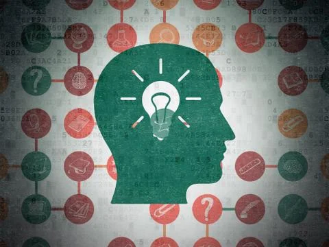 Education concept: Head With Light Bulb on Digital Paper background 库存插图
