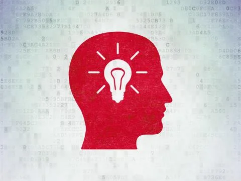 Education concept: Head With Light Bulb on Digital Paper background Illustrazione stock