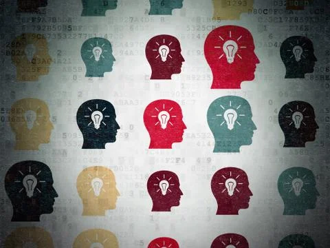 Education concept: Head With Light Bulb icons on Digital Paper background Stock Illustration