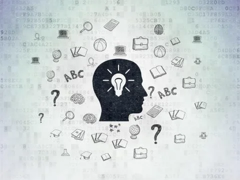 Education concept: Head With Light Bulb on Digital Data Paper background Illustrazione stock