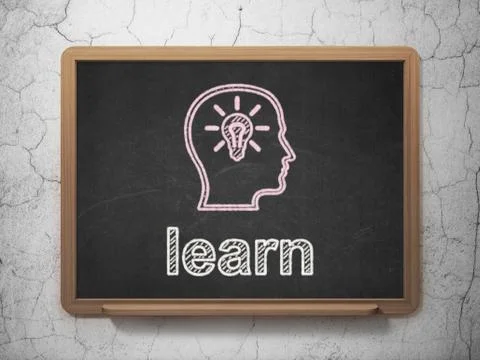 Education concept: Head With Lightbulb and Learn on chalkboard Stock Illustration