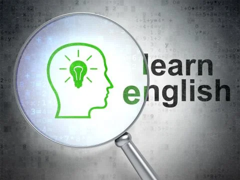 Education concept: Head With Lightbulb and Learn English with op Stock Illustration