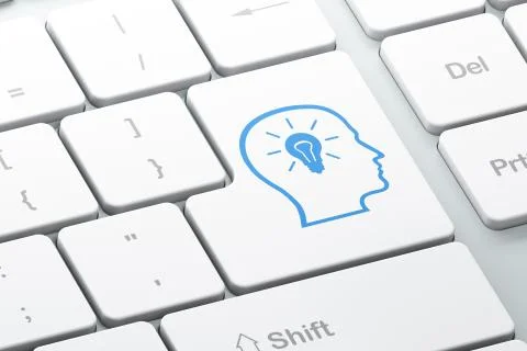 Education concept: Head With Lightbulb on computer keyboard back Stock Illustration