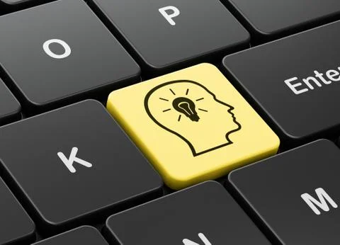 Education concept: Head With Lightbulb on computer keyboard background 스톡 일러스트