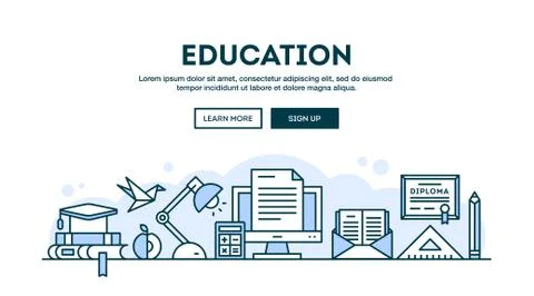 Education, concept header, flat design thin line style Stock Illustration