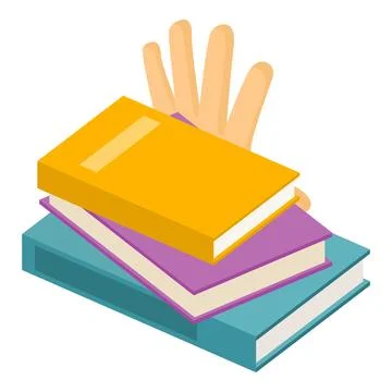 Education concept icon isometric vector. Stack of colored book and human palm Stock Illustration