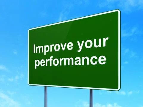 Education concept: Improve Your Performance on road sign background Illustrazione stock