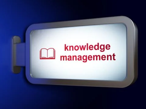 Education concept: Knowledge Management and Book on billboard background Illustrazione stock