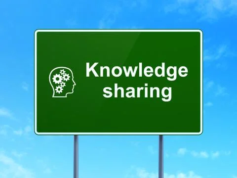 Education concept: Knowledge Sharing and Head Gears on road sign Stock Illustration