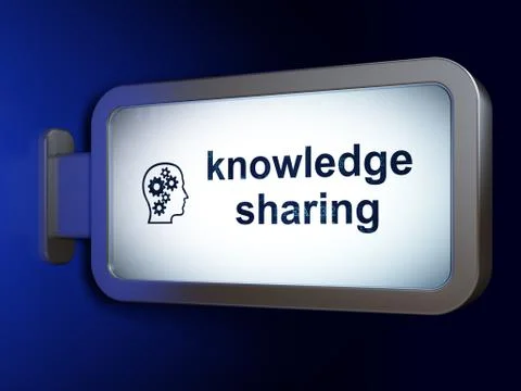 Education concept: Knowledge Sharing and Head With Gears on billboard background Illustrazione stock