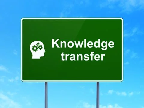 Education concept: Knowledge Transfer and Head With Gears on road sign 스톡 일러스트