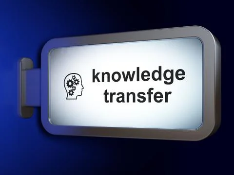 Education concept: Knowledge Transfer and Head With Gears on billboard Stock Illustration