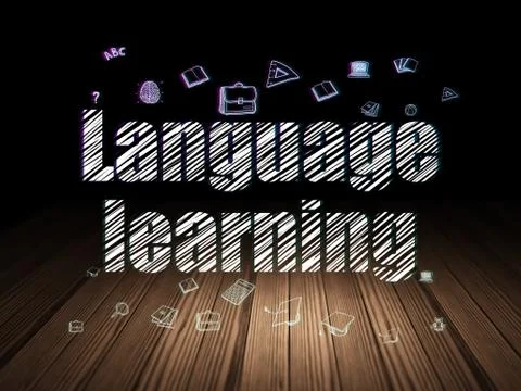 Education concept: Language Learning in grunge dark room Stock Illustration