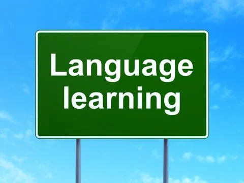 Education concept: Language Learning on road sign background Illustrazione stock