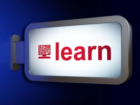 Education concept: Learn and Computer Pc on billboard background 库存插图
