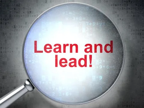 Education concept: Learn and Lead! with optical glass Иллюстрация