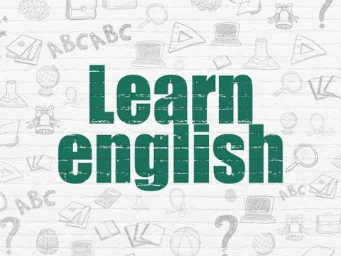 Education concept: Learn English on wall background Ilustración de archivo