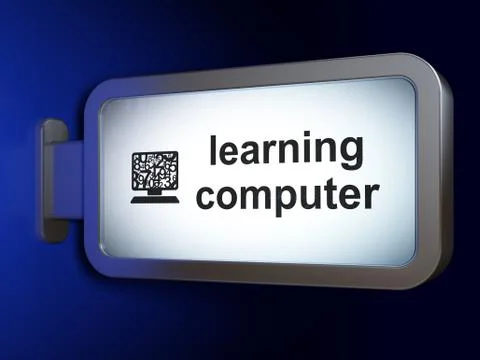 Education concept: Learning Computer and Computer Pc on billboard background イラスト素材
