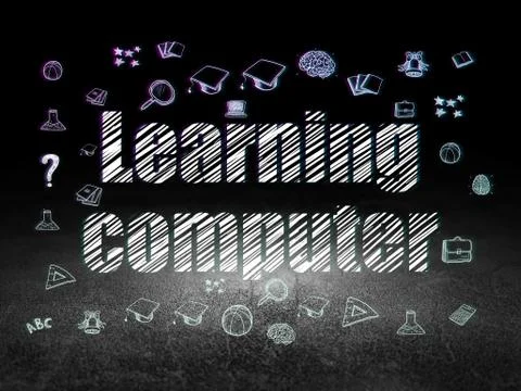 Education concept: Learning Computer in grunge dark room Stock Illustration