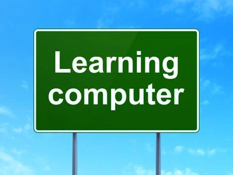 Education concept: Learning Computer on road sign background Stock Illustration