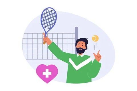 Education concept in modern flat design for web. Man with racket and ball pla Illustrazione stock