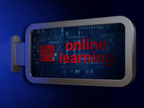 Education concept: Online Learning and Computer Pc on billboard background 스톡 일러스트