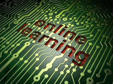 Education concept: Online Learning on circuit board background 스톡 일러스트