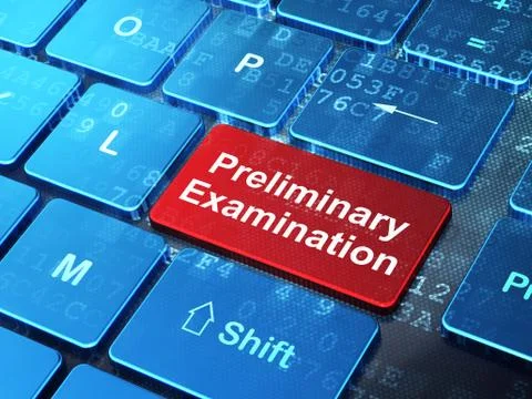 Education concept: Preliminary Examination on computer keyboard background Illustrazione stock