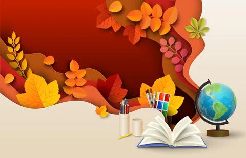 Education concept school background fall 3d vector Illustrazione stock