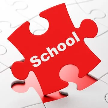 Education concept: School on puzzle background Illustrazione stock