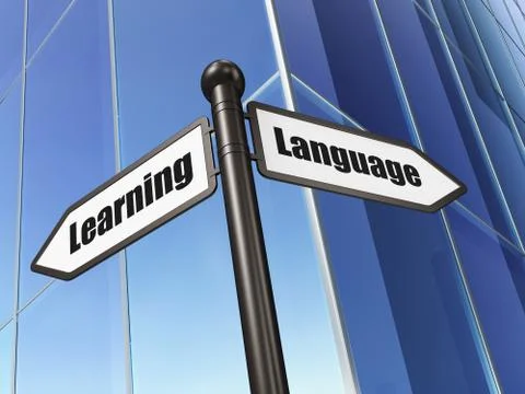 Education concept: sign Language Learning on Building background Illustrazione stock