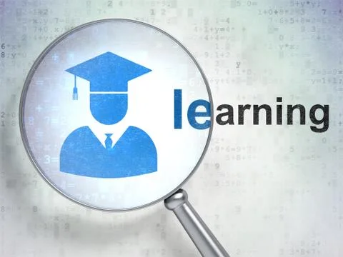 Education concept: Student and Learning with optical glass 스톡 일러스트